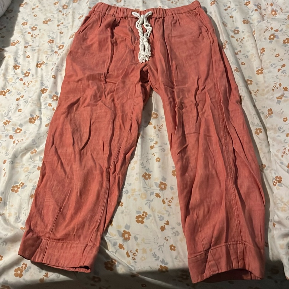 Free People Linen Cotton Blend Ankle Jogger Pants Size Small Heather Pink